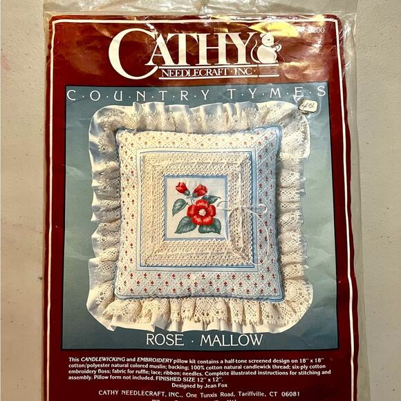 Vintage Cathy Needlecraft Candlewicking Embroidery Pillow Kit Country Tymes Rose - Picture 1 of 3
